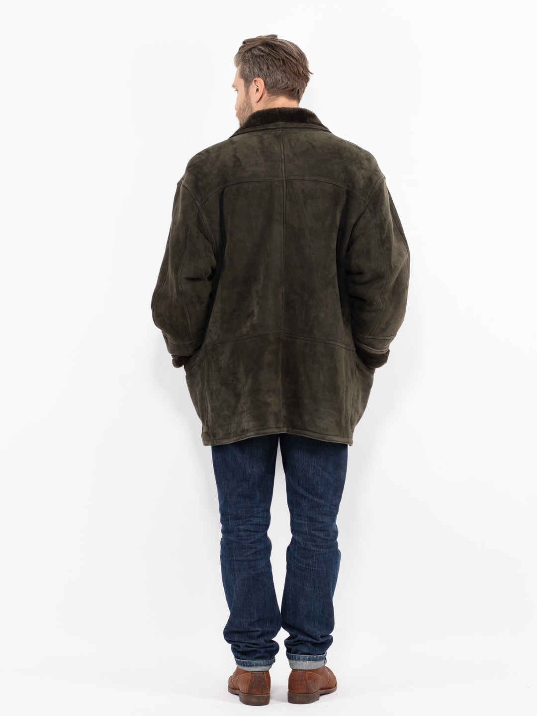 Vintage 80's Men Sheepskin Shearling Coat in GreenZ2692