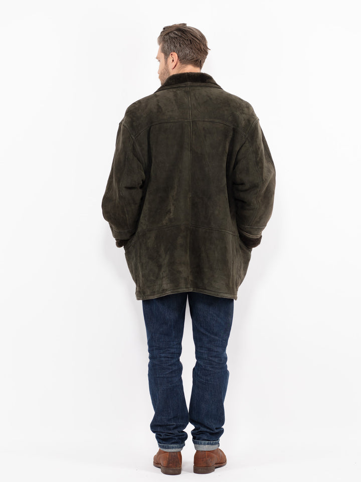 Vintage 80's Men Sheepskin Shearling Coat in GreenZ2692