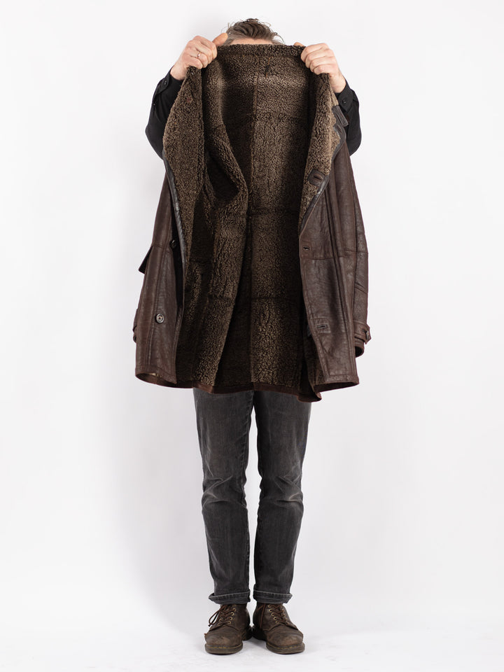 Vintage 90's Men Sheepskin Coat in Brown