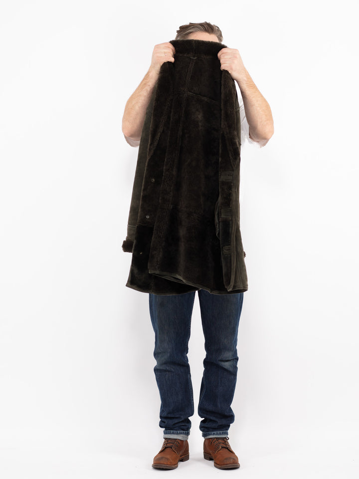 Vintage 80's Men Sheepskin Shearling Coat in GreenZ2692