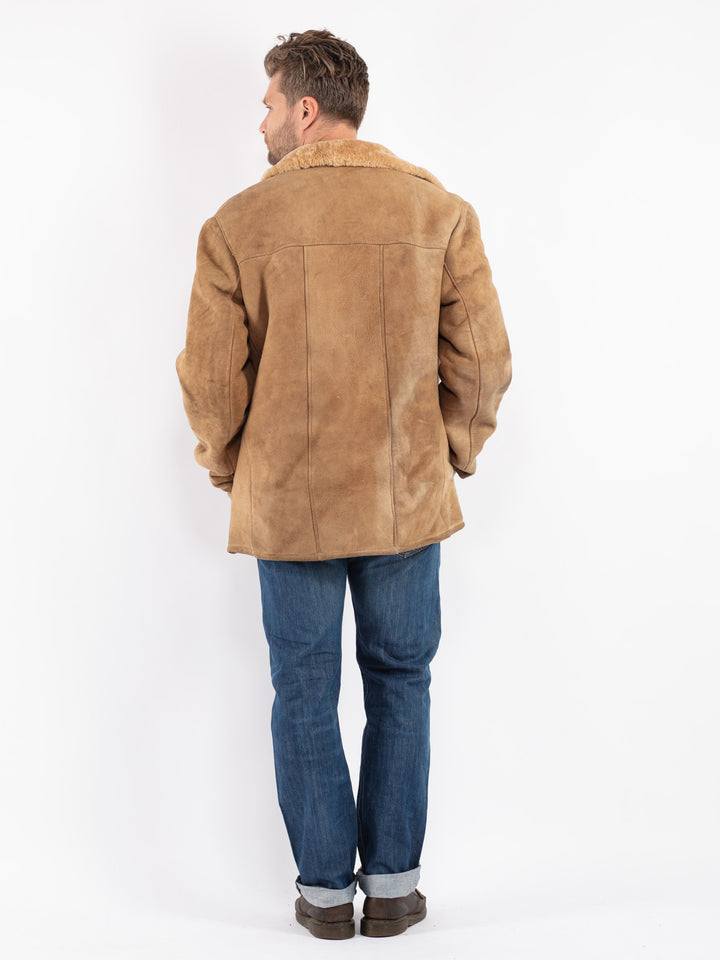 Vintage Men Sheepskin Coat in Beige