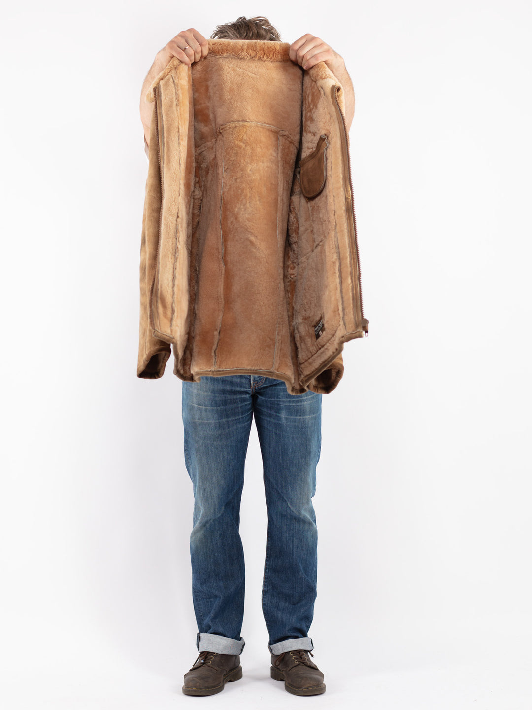 Vintage Men Sheepskin Coat in Beige