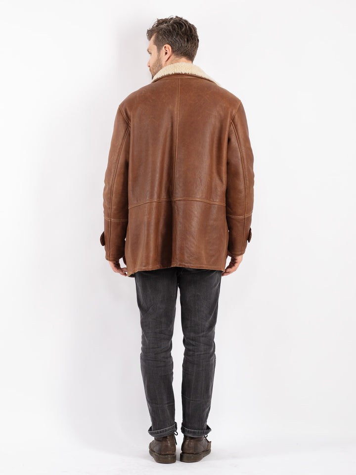 Vintage 90's Men Sheepskin Coat in Brown
