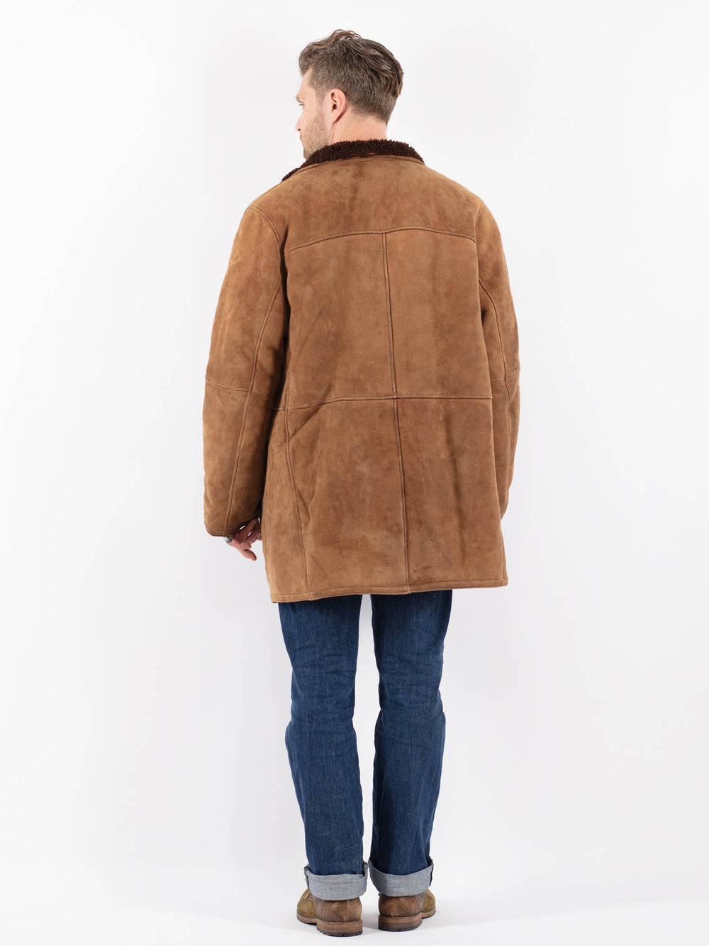 Vintage 80's Men Sheepskin Shearling Coat in BrownZ1534