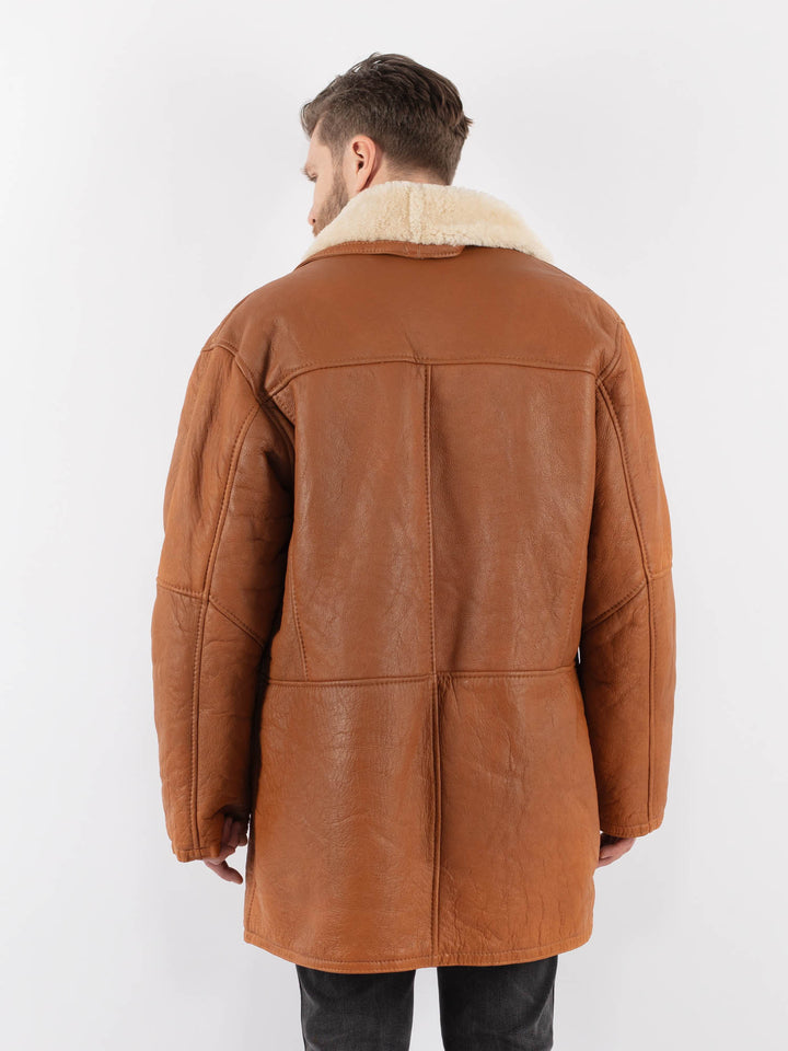 Vintage 80's Men Sheepskin Shearling Coat in BrownZ994