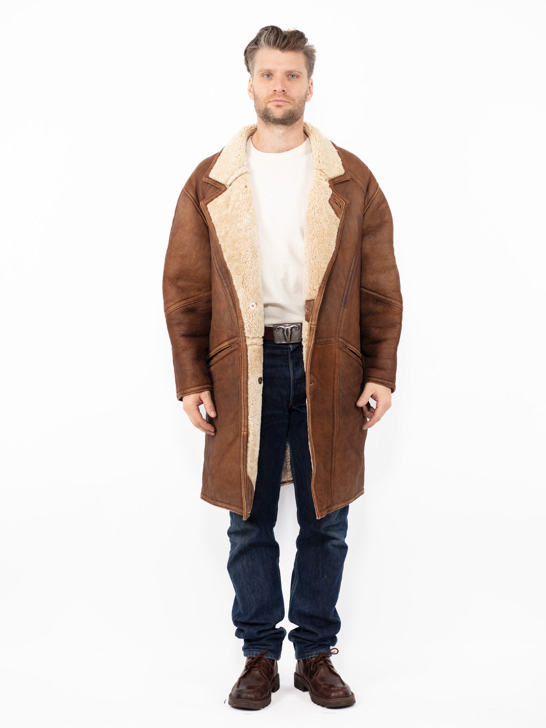 Vintage 80's Men Sheepskin Coat in BrownZ2570
