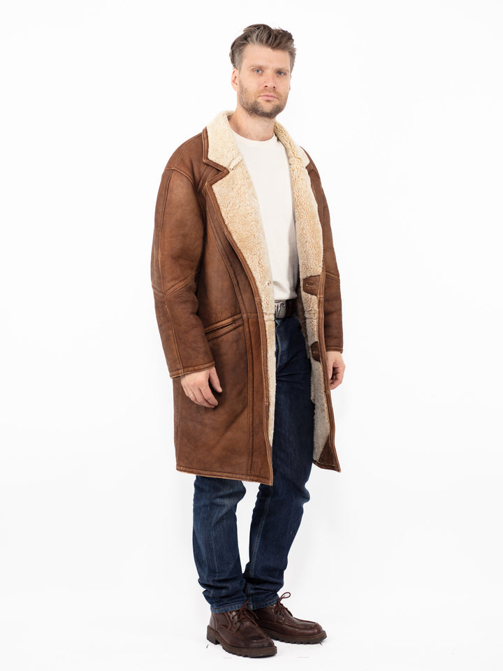 Vintage 80's Men Sheepskin Coat in BrownZ2570