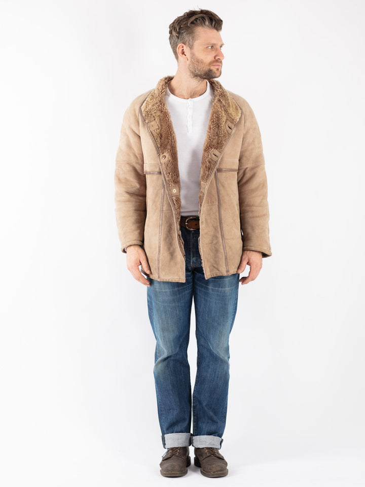 Vintage Men Sheepskin Coat in Beige