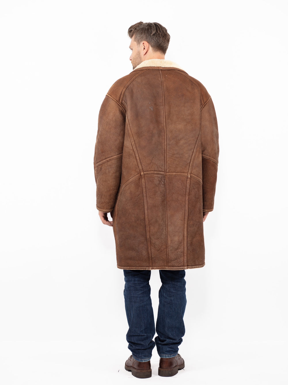 Vintage 80's Men Sheepskin Coat in BrownZ2570