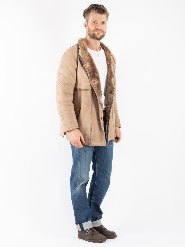 Vintage Men Sheepskin Coat in Beige