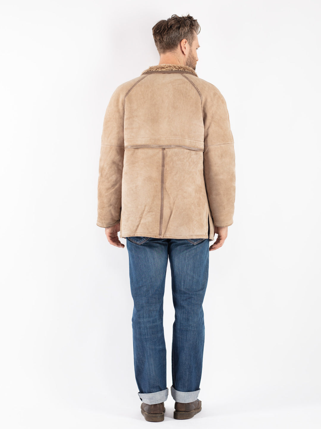Vintage Men Sheepskin Coat in Beige