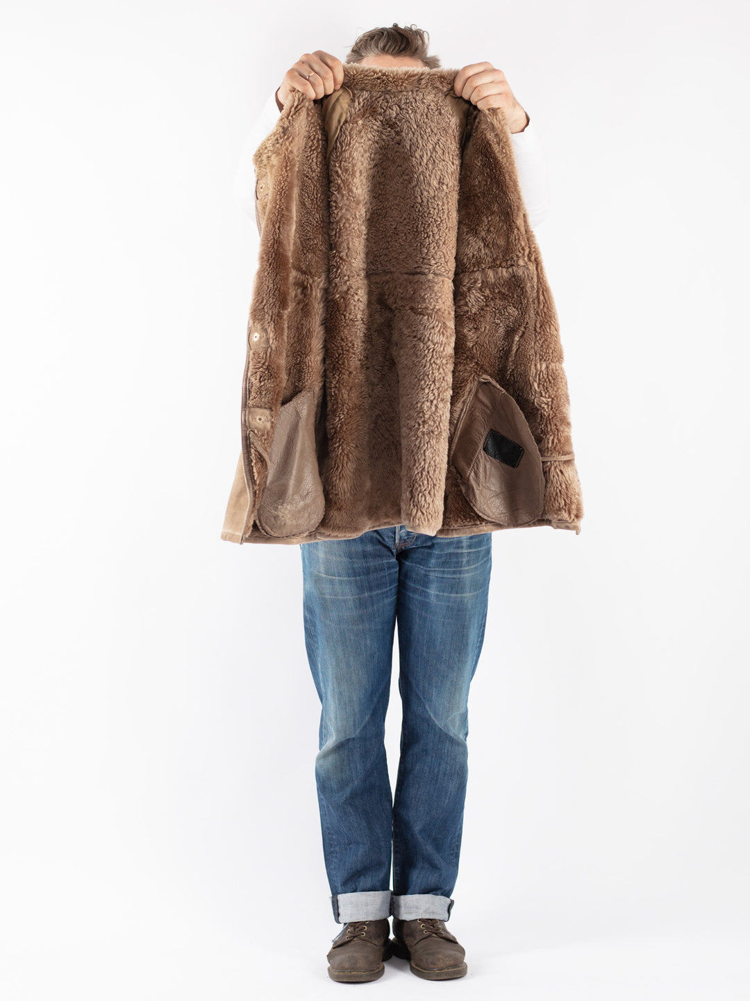 Vintage Men Sheepskin Coat in Beige