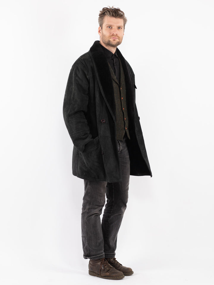 Vintage 80's Men Sheepskin Shearling Coat in Green