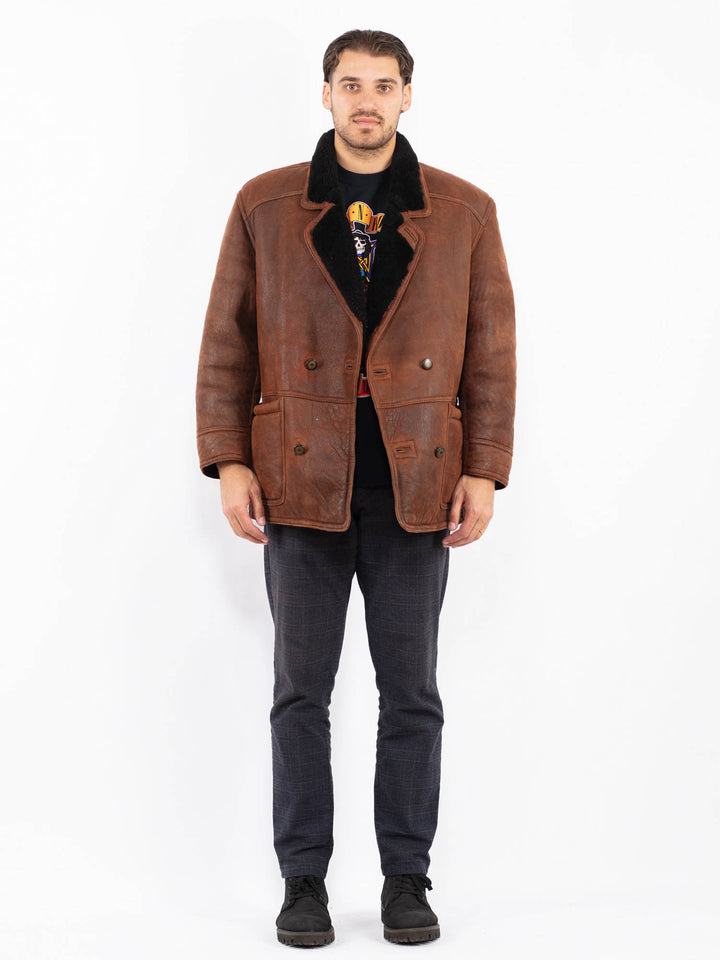 Vintage 80's Men Sheepskin Shearling Coat in BrownZ2409