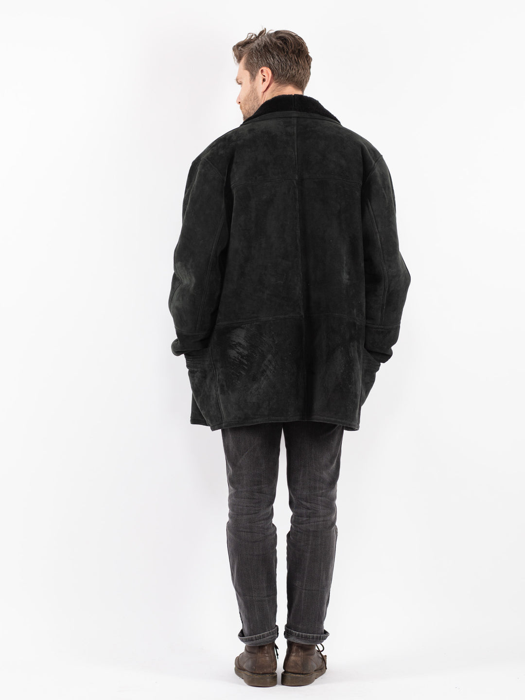 Vintage 80's Men Sheepskin Shearling Coat in Green
