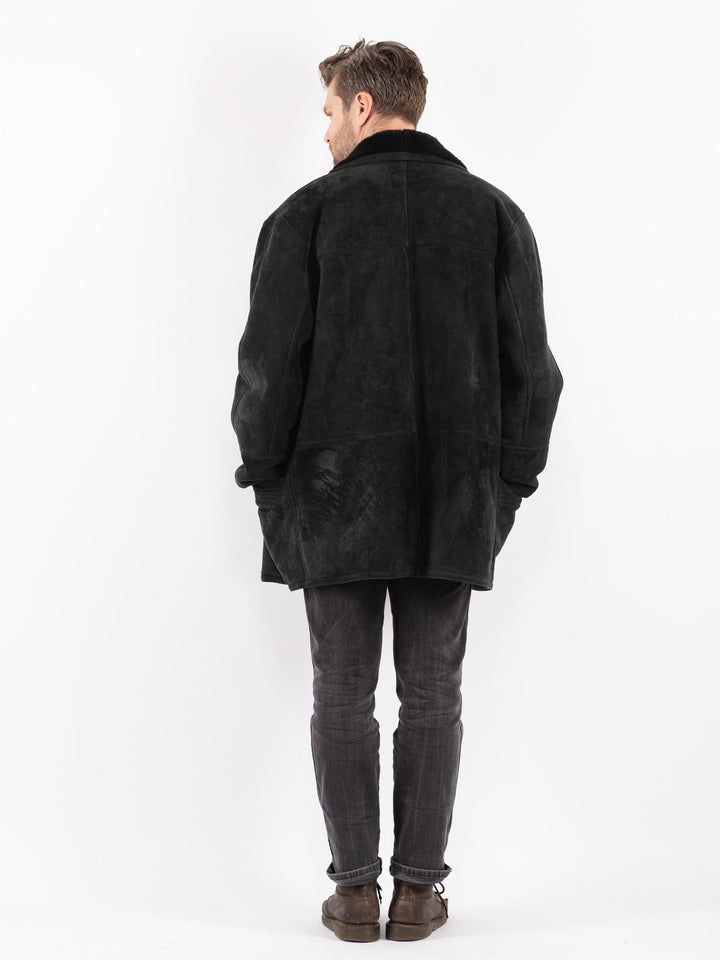 Vintage 80's Men Sheepskin Shearling Coat in Green