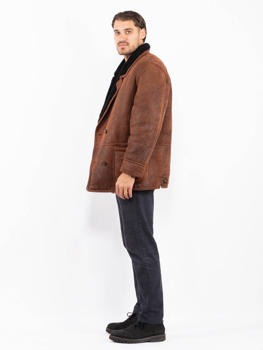 Vintage 80's Men Sheepskin Shearling Coat in BrownZ2409