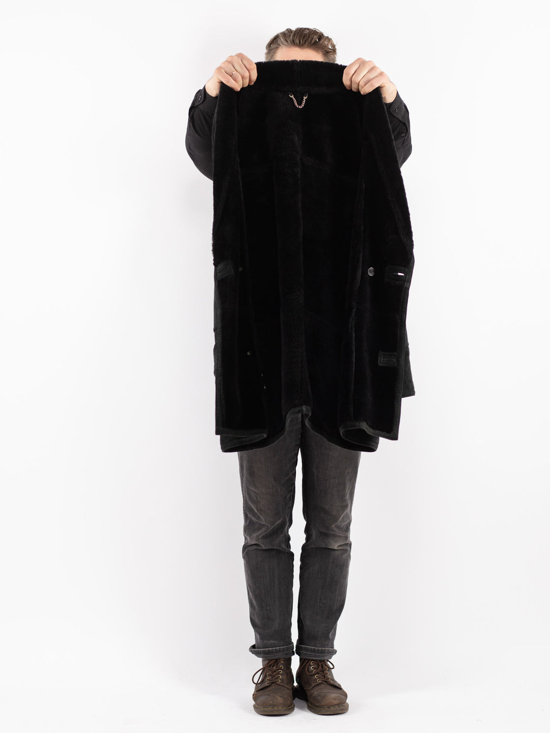 Vintage 80's Men Sheepskin Shearling Coat in Green