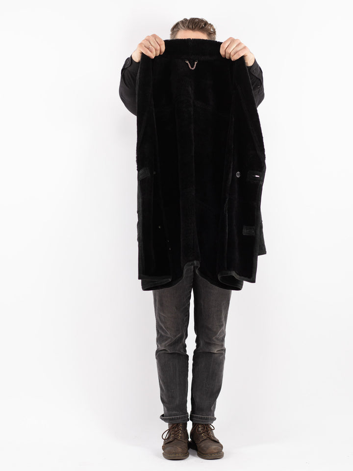 Vintage 80's Men Sheepskin Shearling Coat in Green