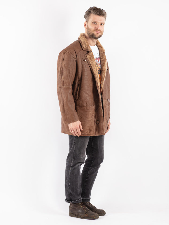 Vintage 80's Men Sheepskin Coat in Brown