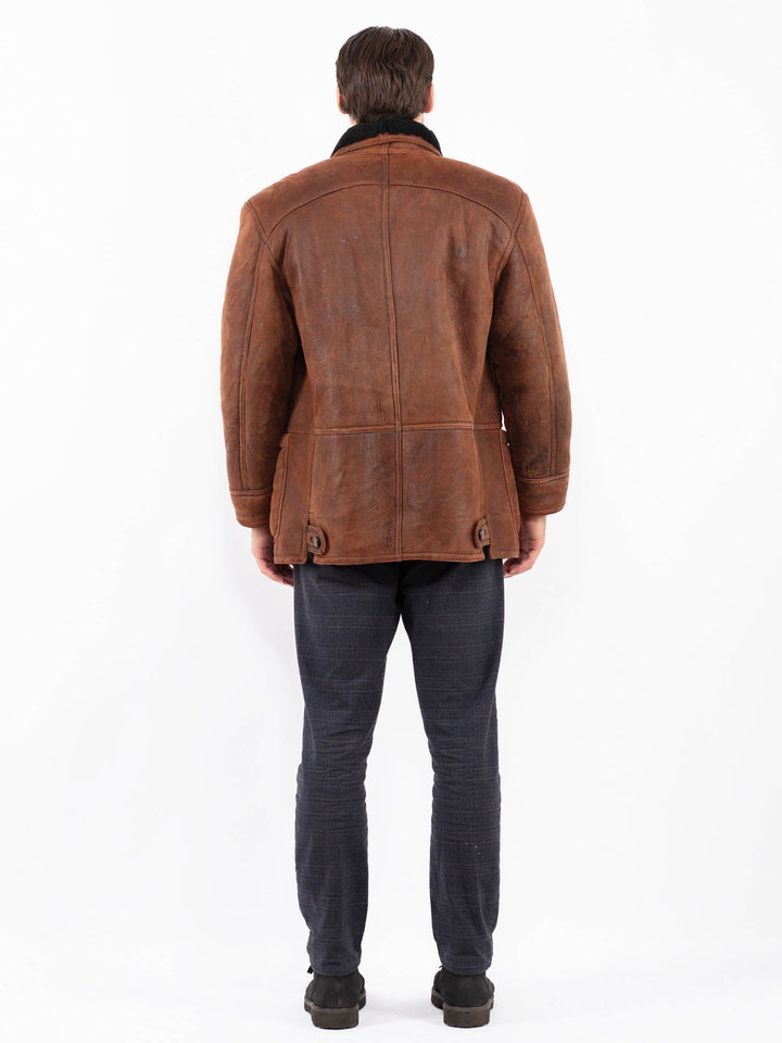 Vintage 80's Men Sheepskin Shearling Coat in BrownZ2409