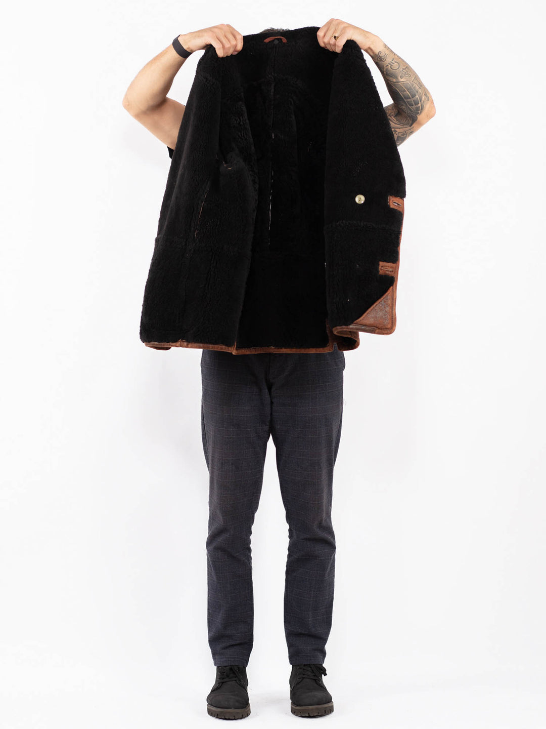 Vintage 80's Men Sheepskin Shearling Coat in BrownZ2409