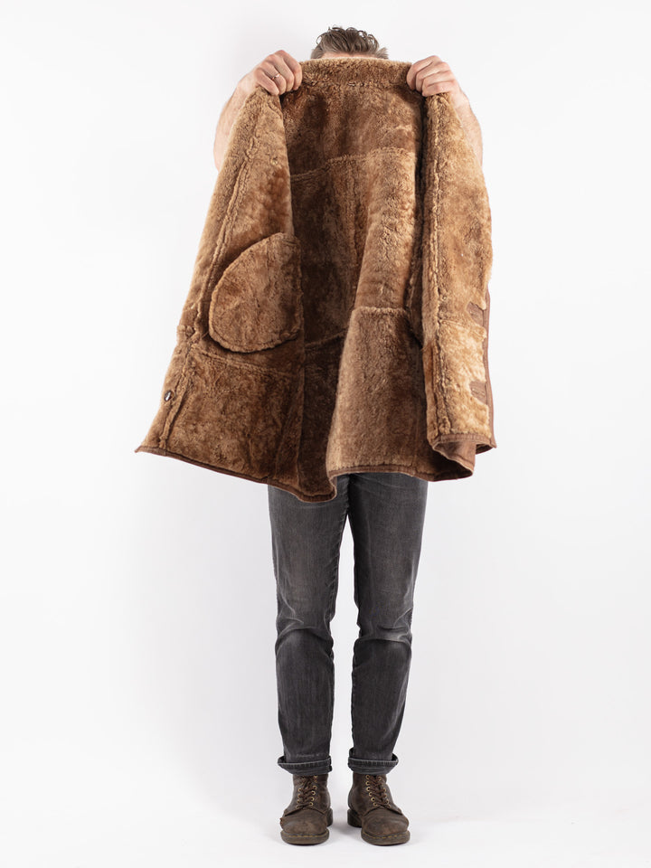 Vintage 80's Men Sheepskin Coat in Brown