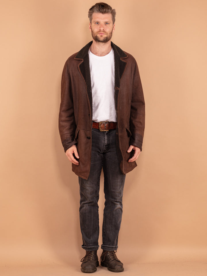 Vintage 80's Men Sheepskin Coat in Brown