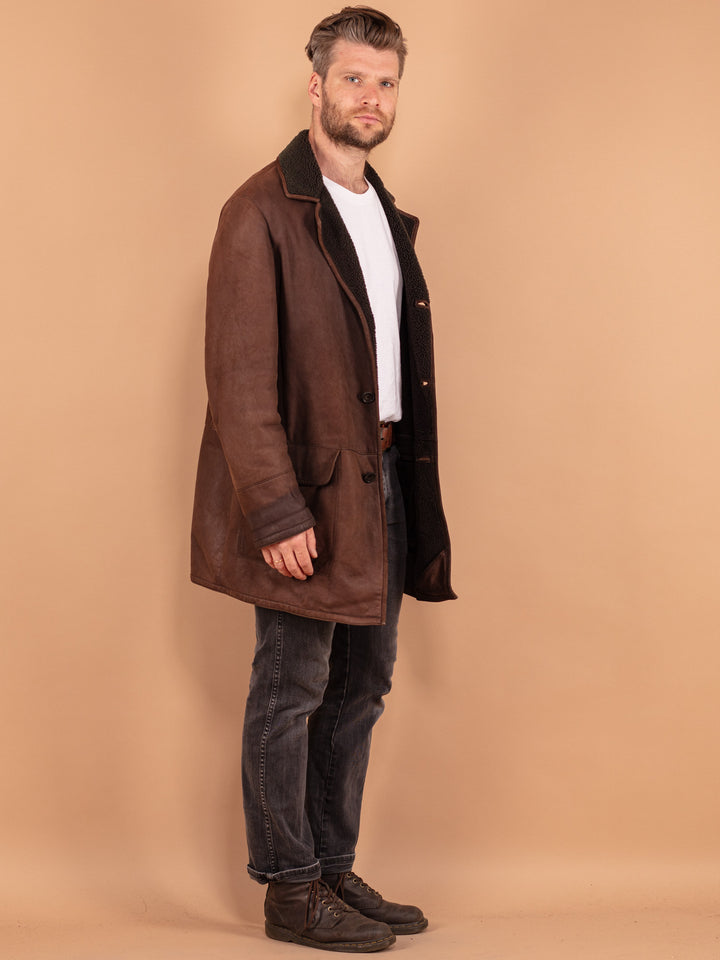 Vintage 80's Men Sheepskin Coat in Brown
