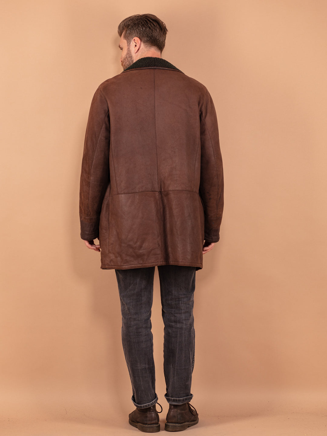 Vintage 80's Men Sheepskin Coat in Brown