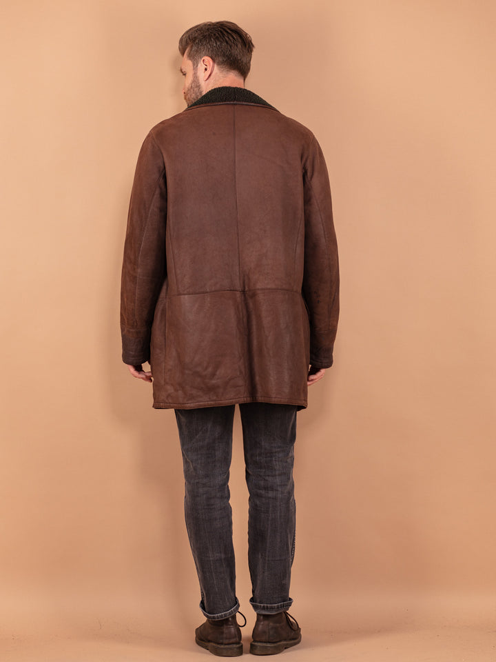 Vintage 80's Men Sheepskin Coat in Brown