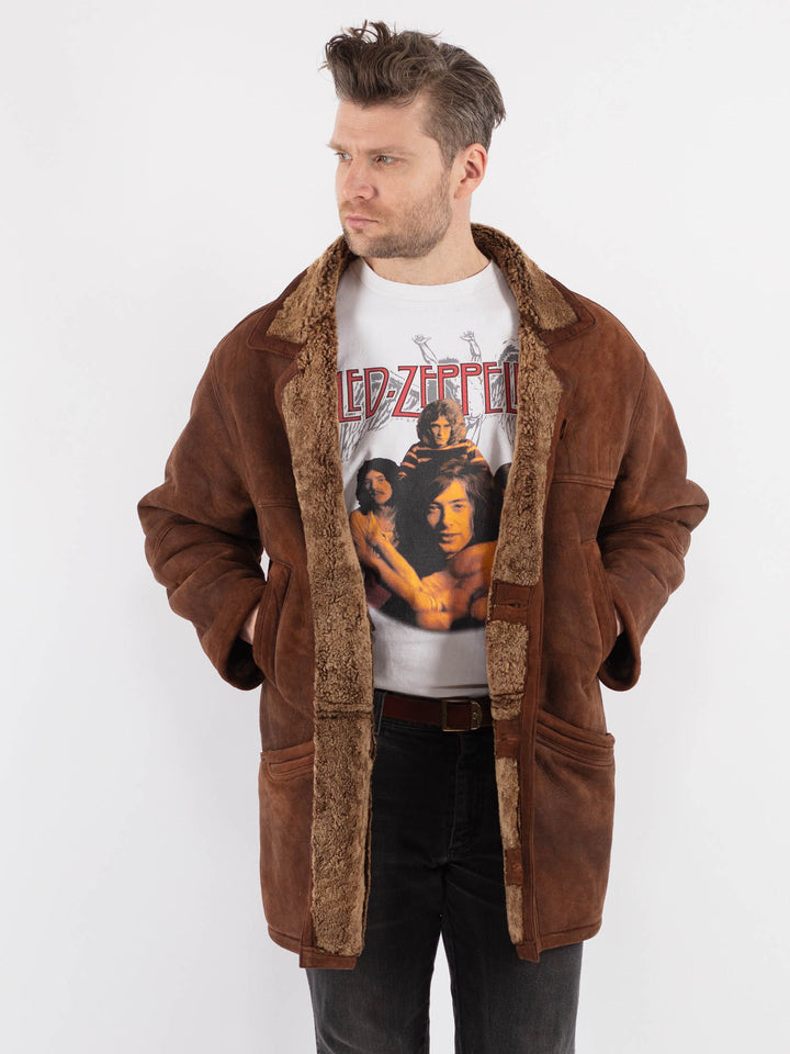 Vintage 80's Men Sheepskin Shearling in Brown