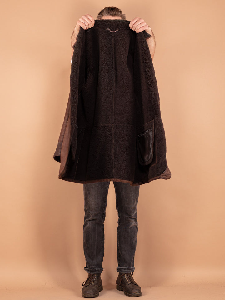 Vintage 80's Men Sheepskin Coat in Brown