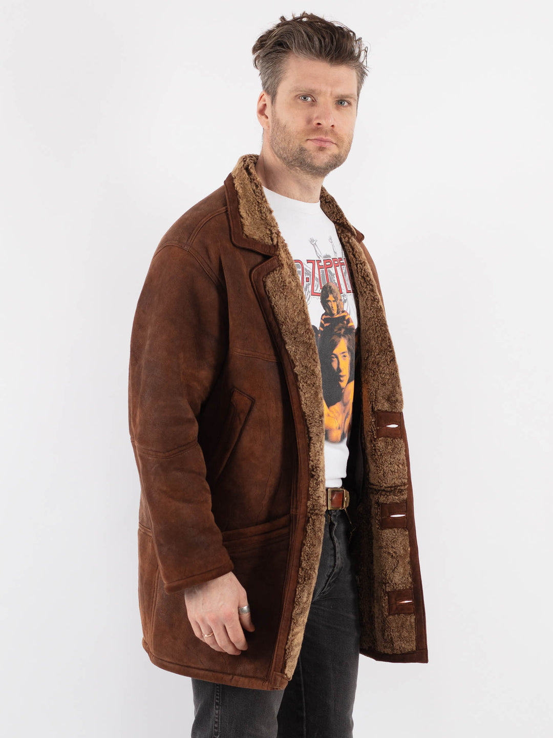 Vintage 80's Men Sheepskin Shearling in Brown