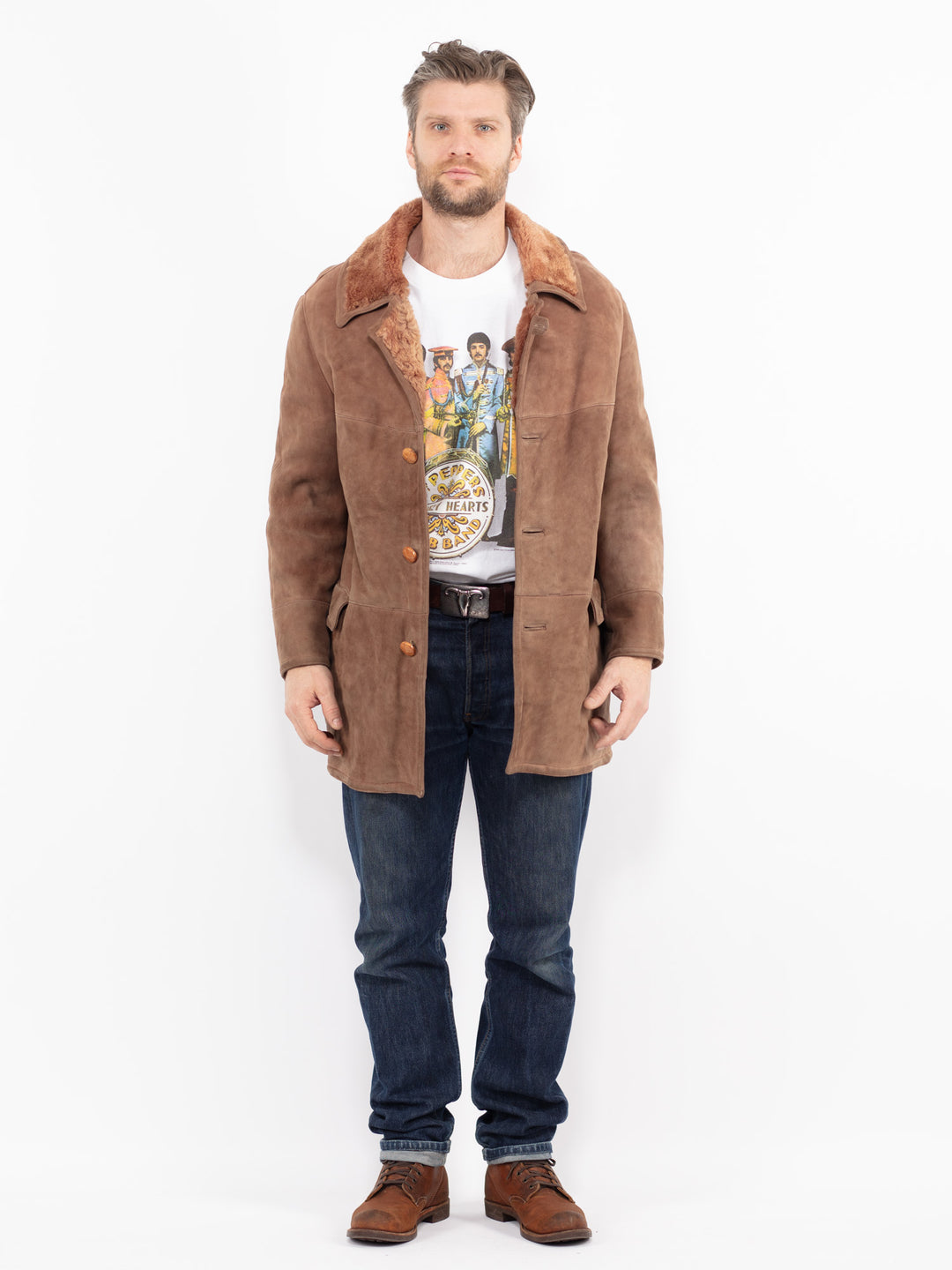 Vintage 80's Men Sheepskin Coat in BrownZ2704