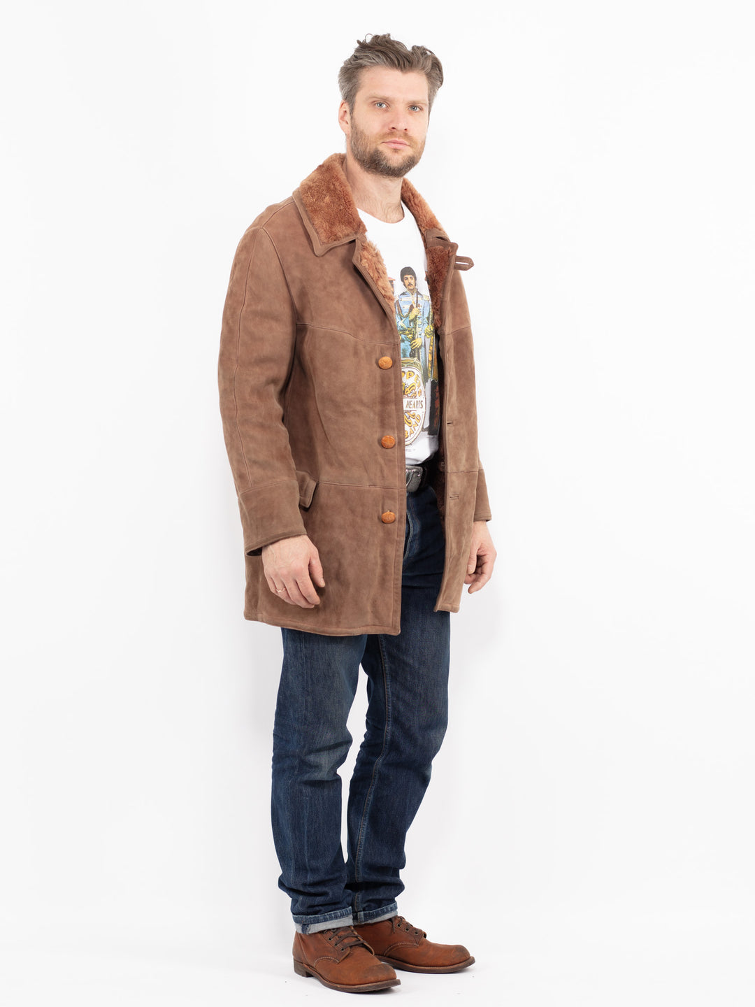 Vintage 80's Men Sheepskin Coat in BrownZ2704