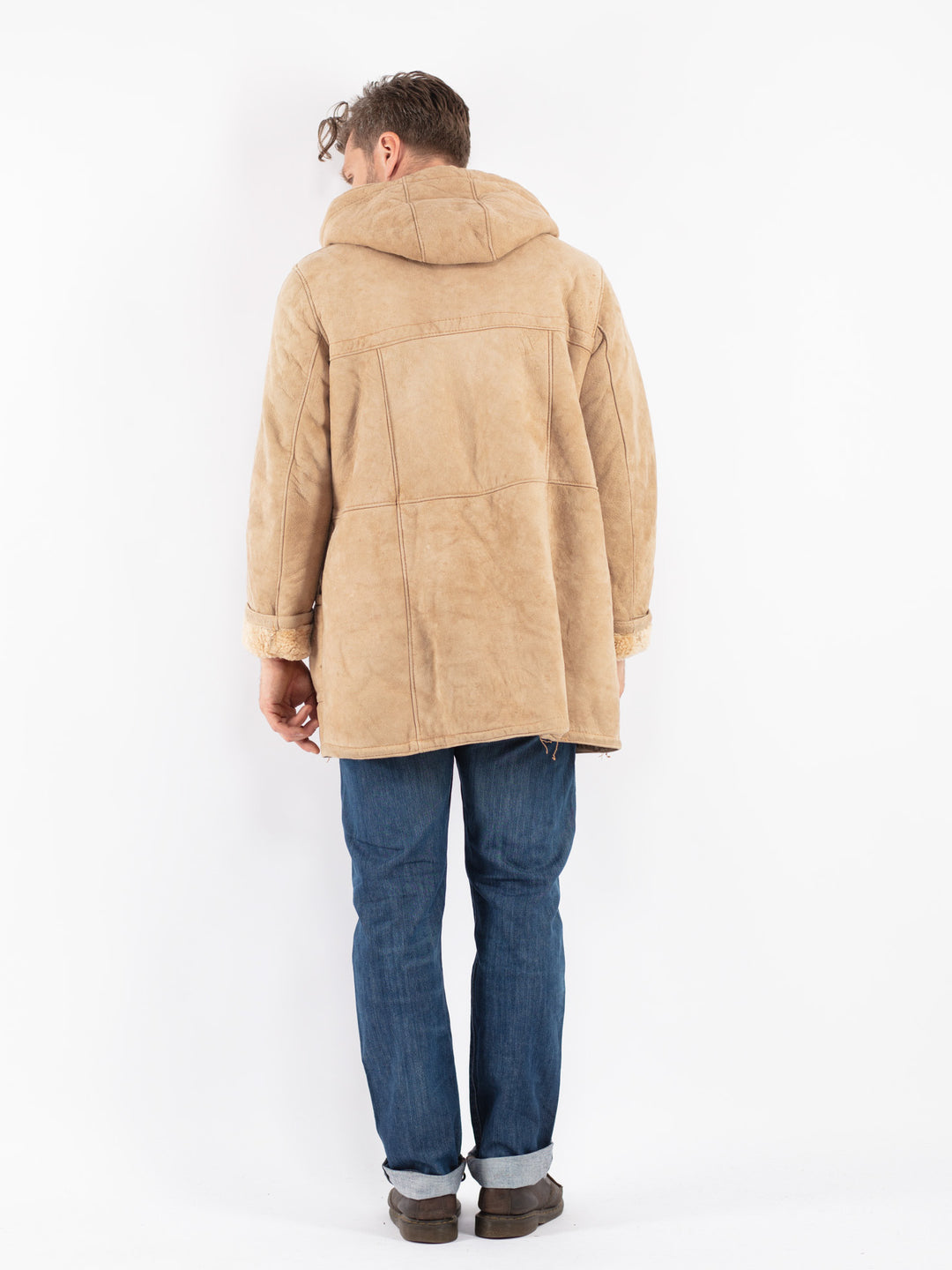 Vintage 80's Men Sheepskin Coat in Beige