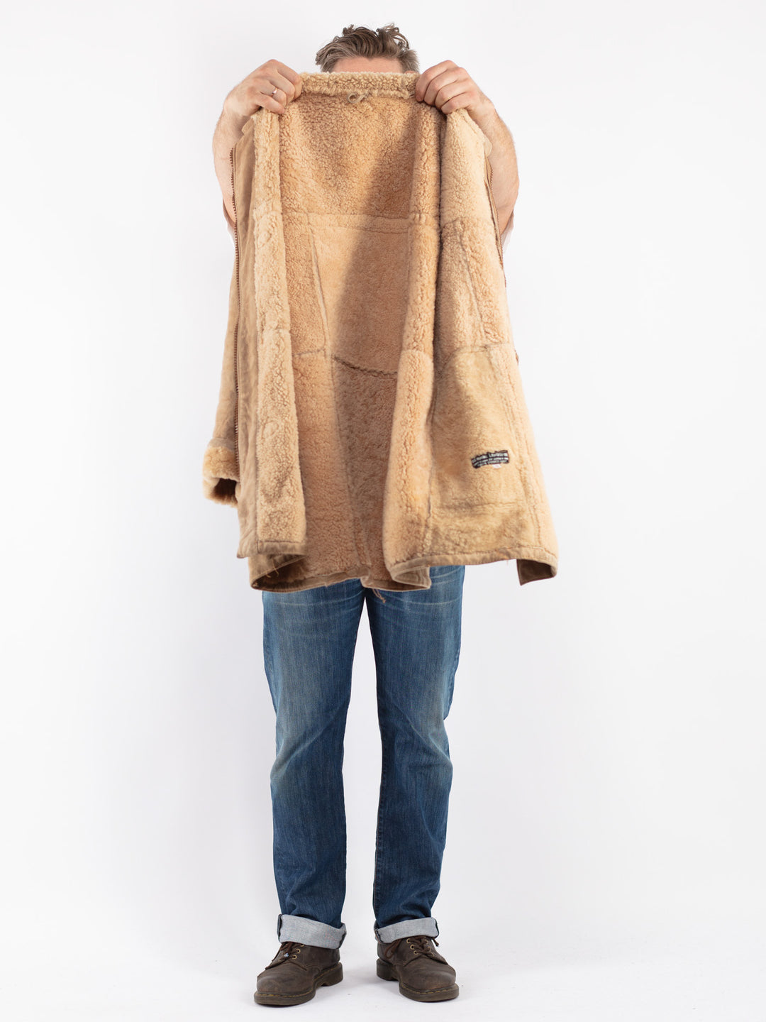 Vintage 80's Men Sheepskin Coat in Beige