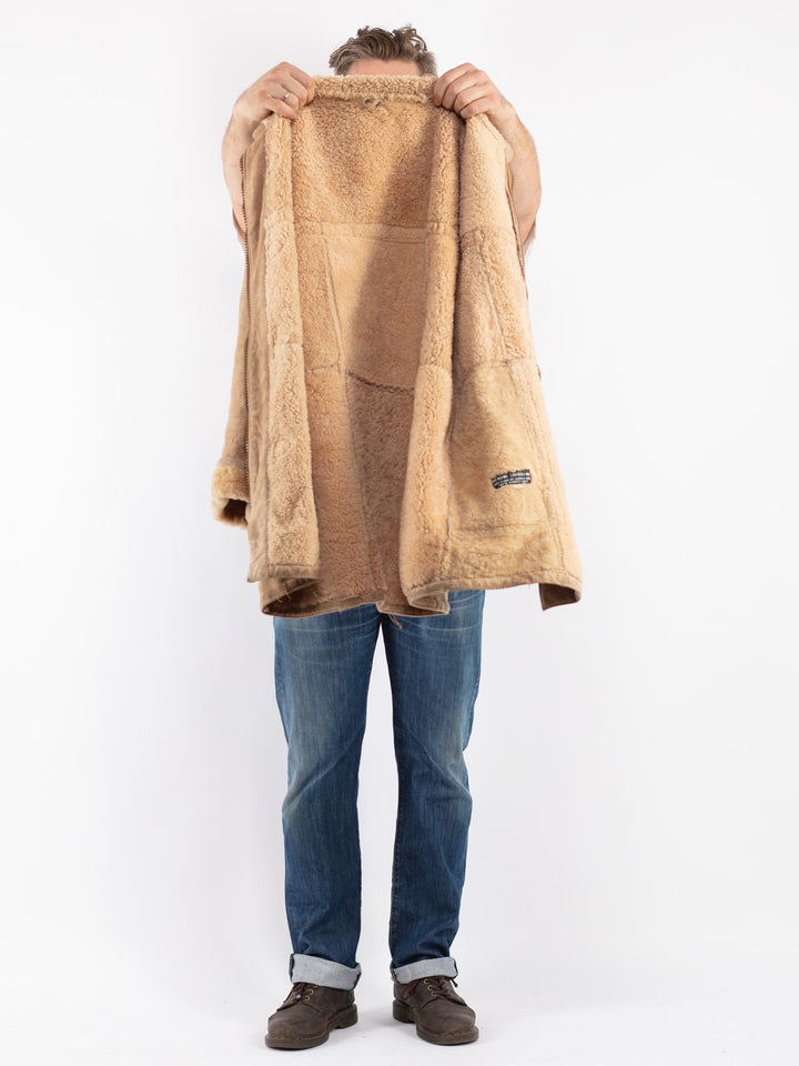 Vintage 80's Men Sheepskin Coat in Beige