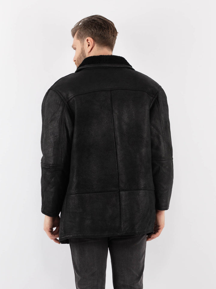 Vintage 80's Men Sheepskin Shearling Coat in BlackZ1002