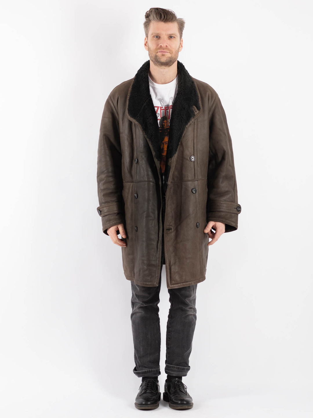 Vintage 80's Men Sheepskin Coat in BrownZ449