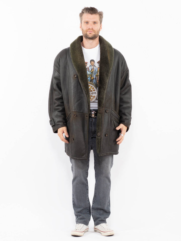 Vintage 80's Men Sheepskin Coat in GreenZ1975