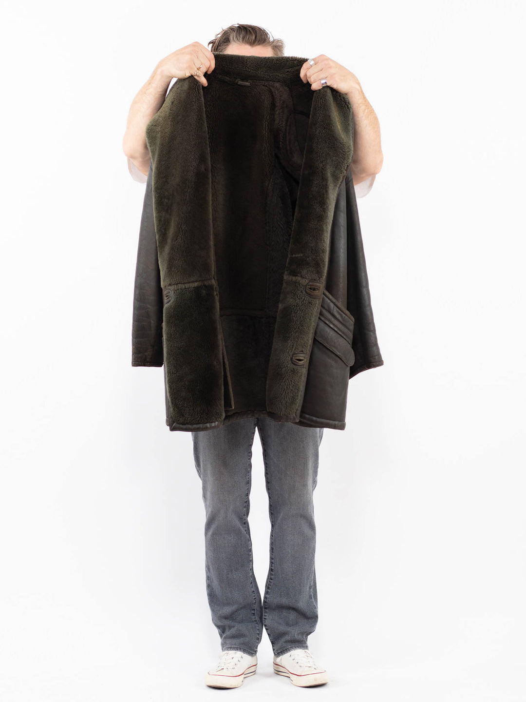 Vintage 80's Men Sheepskin Coat in GreenZ1975