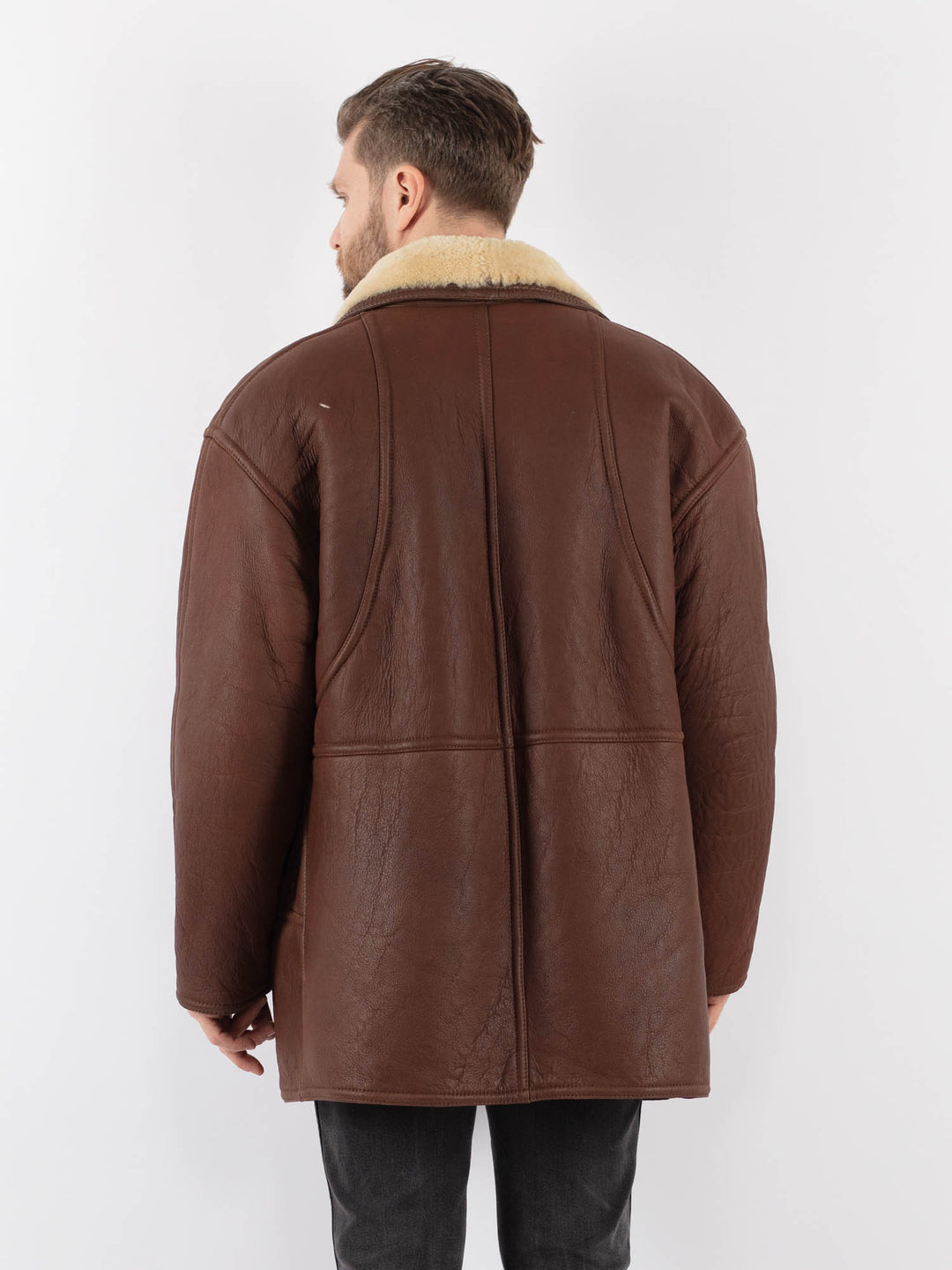 Vintage 80's Men Sheepskin Shearling Coat in BrownZ1004