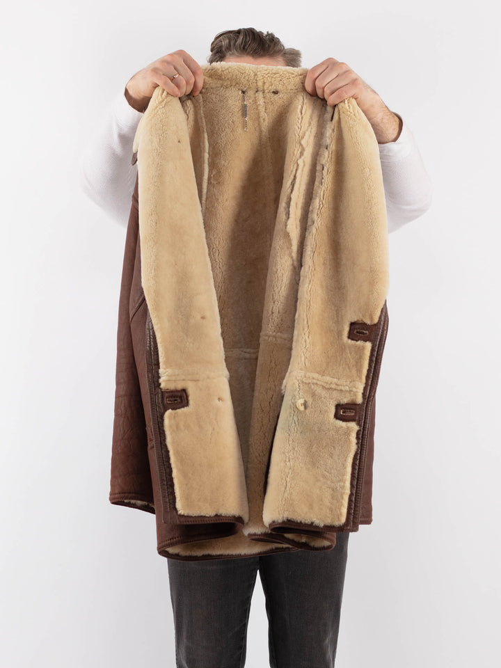 Vintage 80's Men Sheepskin Shearling Coat in BrownZ1004