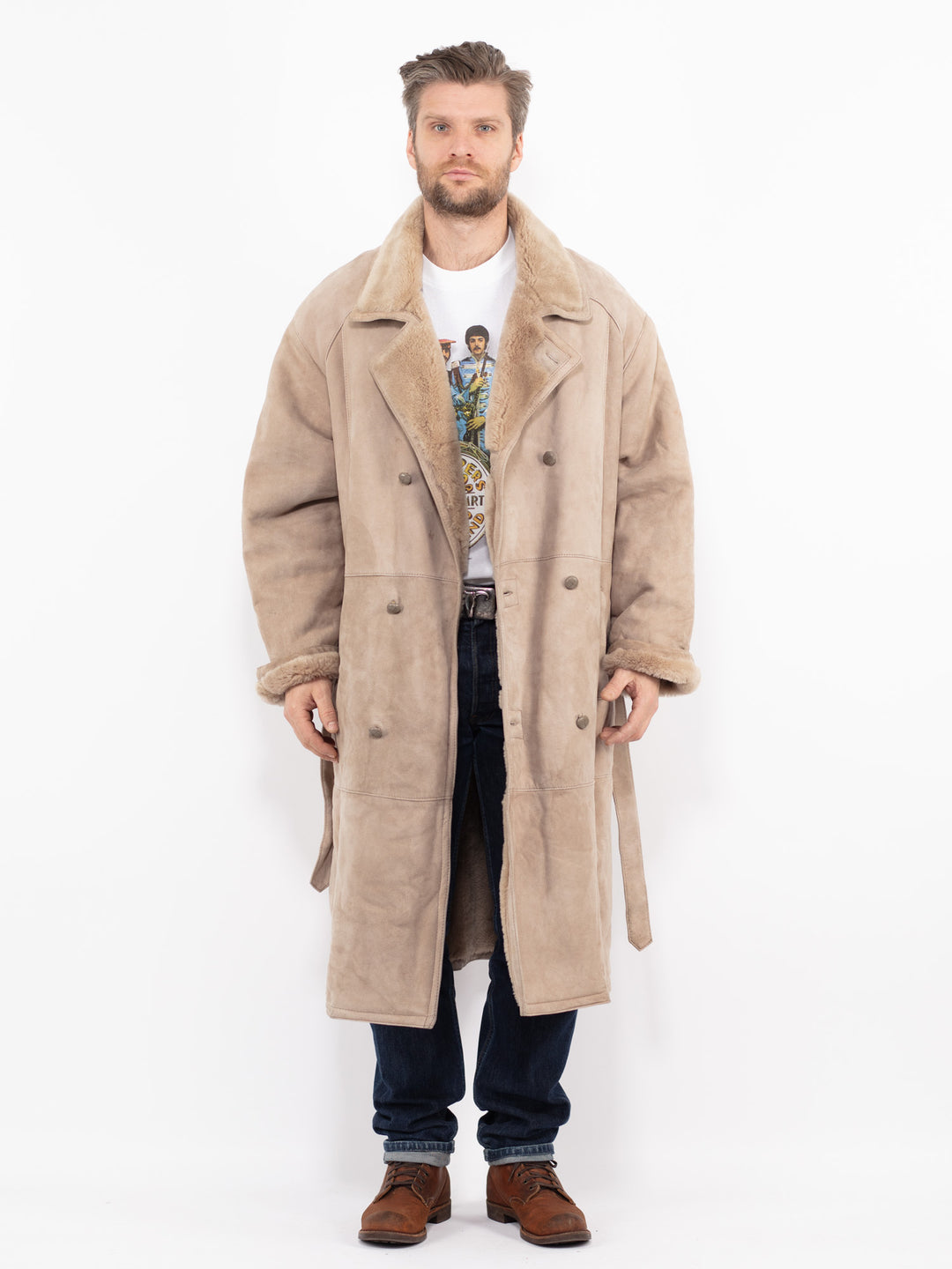 Vintage 80's Men Sheepskin Coat in BeigeZ2707