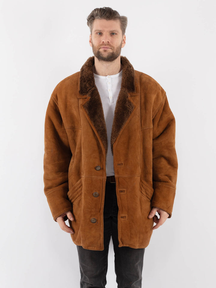 Vintage 80's Men Sheepskin Shearling Coat in BrownZ1006
