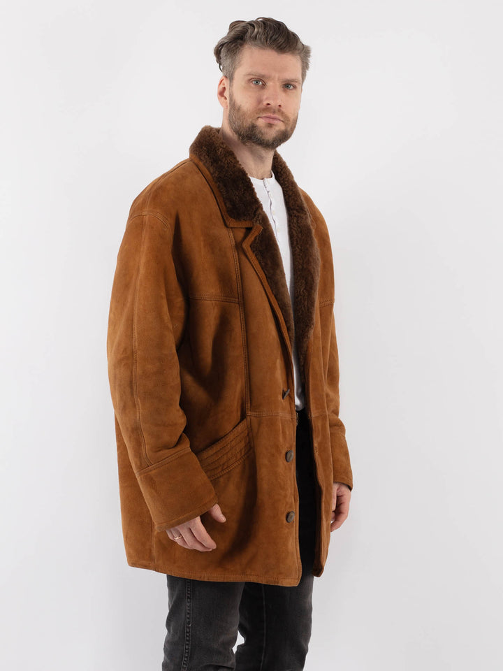 Vintage 80's Men Sheepskin Shearling Coat in BrownZ1006