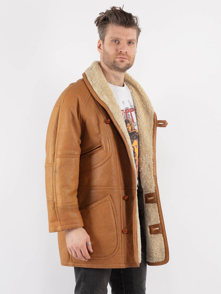 Vintage 80's Men Sheepskin Coat in Brown - NorthernGrip
