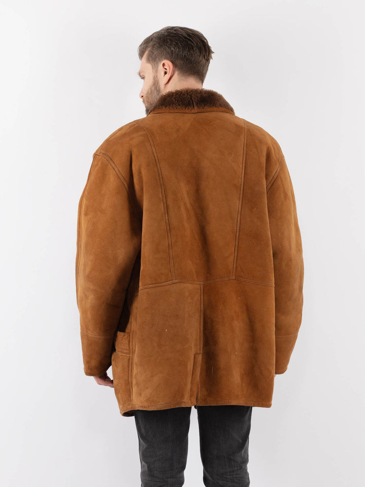 Vintage 80's Men Sheepskin Shearling Coat in BrownZ1006